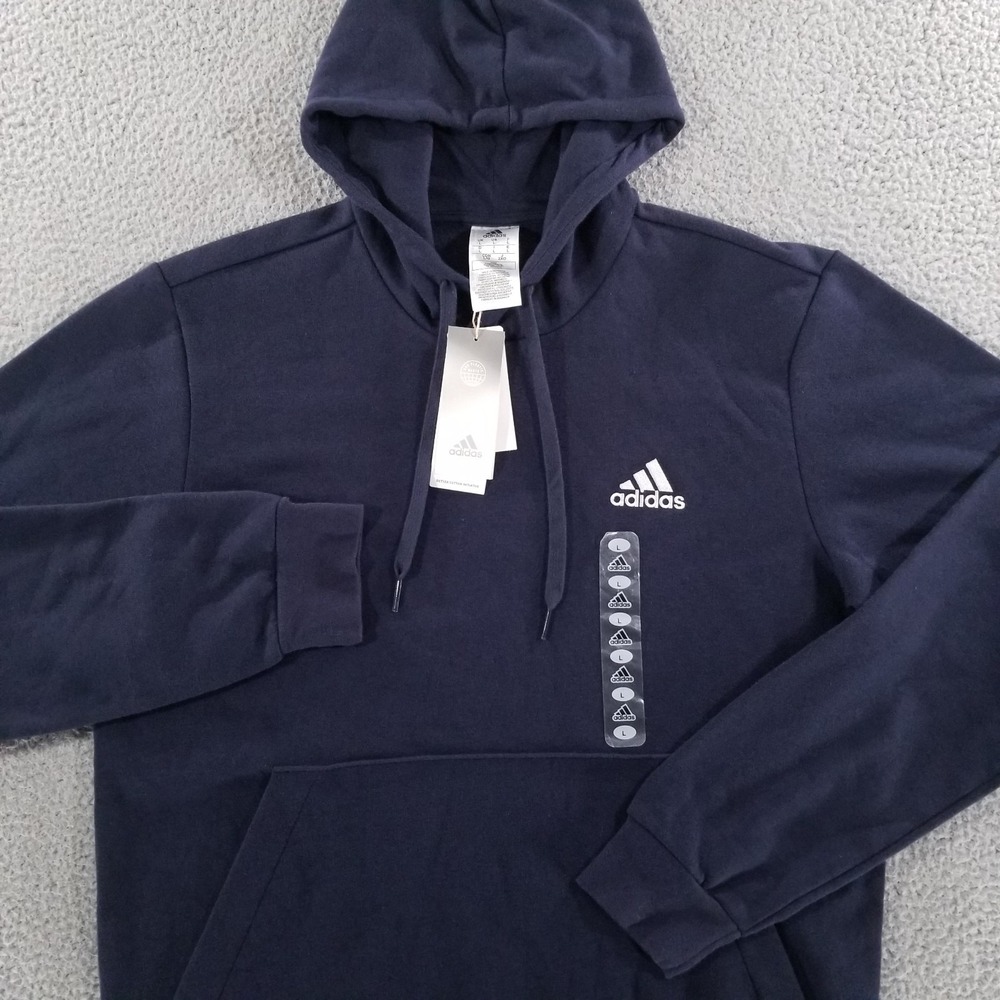 Adidas Hoodie Mens Large Navy Pullover Fleece Feel Cozy Sweatshirt Drawstring